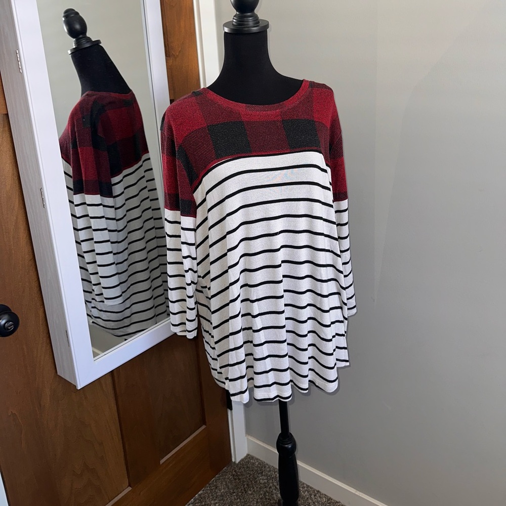 Plus Size 24/7 Buffalo Plaid Blocked Tee